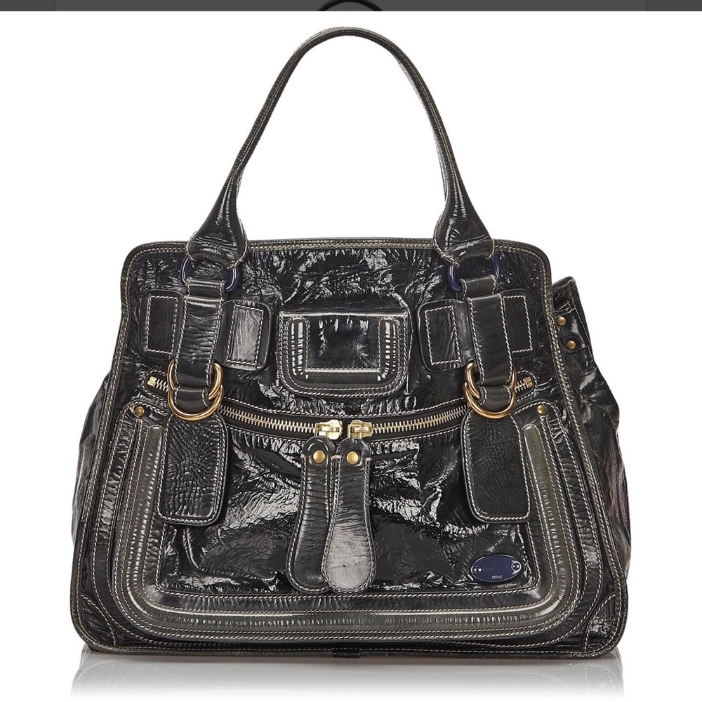 Chloé Black/Grey Patent Leather Bay Handbag